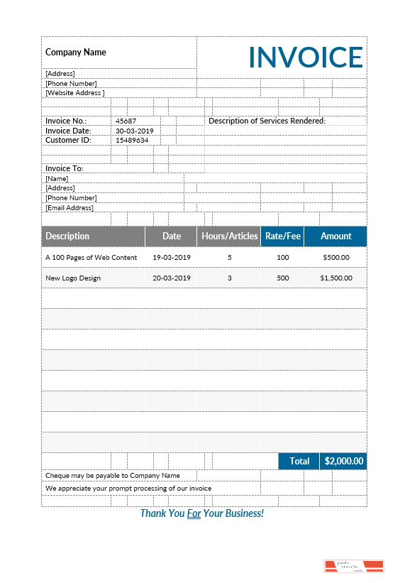 Freelance Writer Invoice Template PSD template